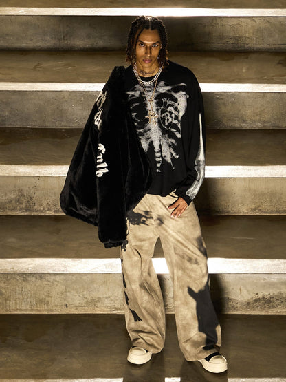 Skeleton Graphic Waffle Sweatshirt – Spooky Halloween Vibes - 2495