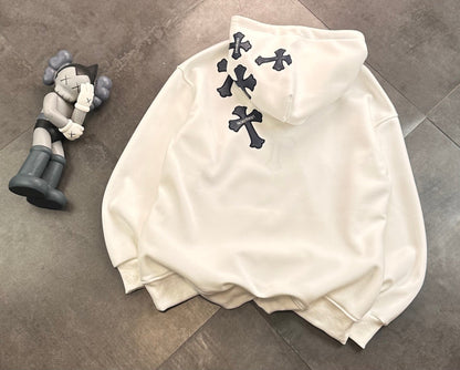 CHROME HEARTS BLACK CROSS PATCH HOODIE WHITE