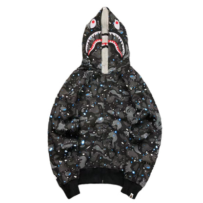 BAPE SPACE CAMO DOUBLE SHARK FULL ZIP HOODIE BLACK