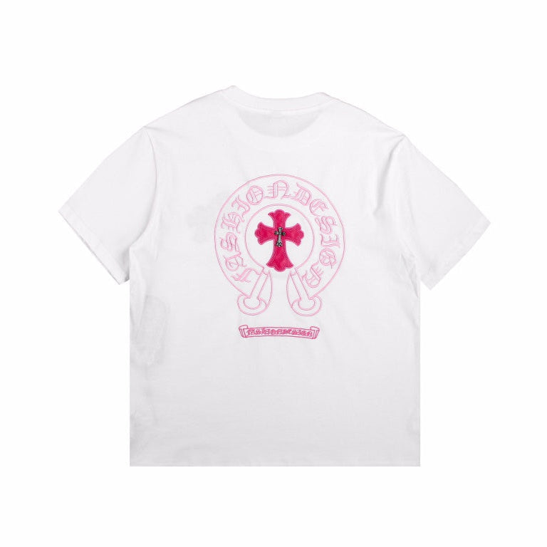 CHROME HEARTS HORSE SHOE LOGO T-SHIRT WHITE PINK