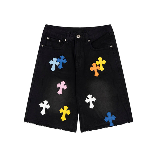 CHROME HEARTS MULTICOLOR CROSS PATCH JORTS BLACK