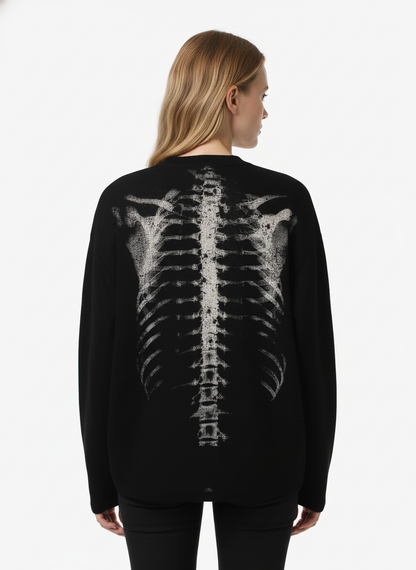 Skeleton Graphic Waffle Sweatshirt – Spooky Halloween Vibes - 2495