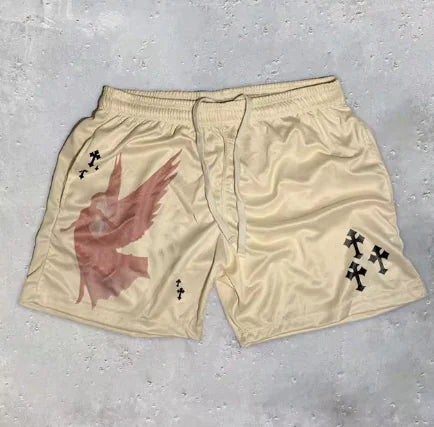 Angel Cross Print Gym Shorts