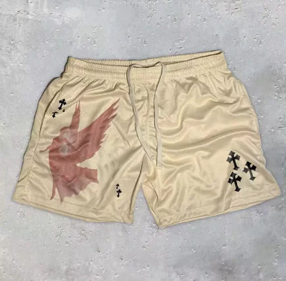 Angel Cross Print Gym Shorts