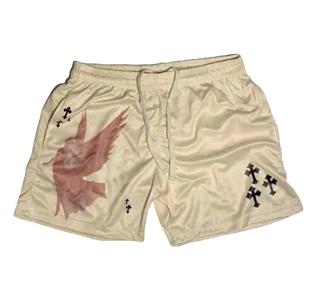 Angel Cross Print Gym Shorts
