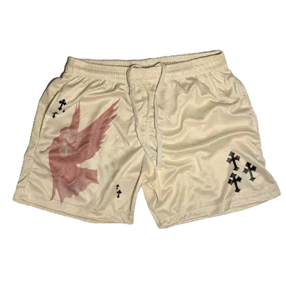 Angel Cross Print Gym Shorts