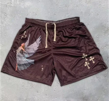 Angel Cross Print Gym Shorts