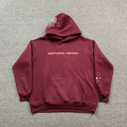 SP5DER NOCTURNAL HIGHWAY HOODIE BURGUNDY