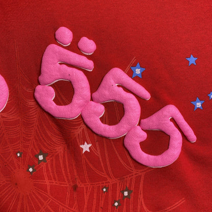 SP5DER WORLDWIDE RED ANGEL NUMBER 555 HOODIE RED