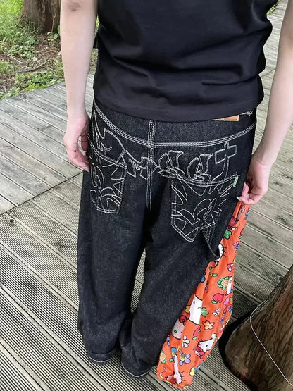 Baggy Black Embroidered Jeans