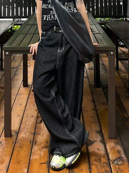 Baggy Black Embroidered Jeans