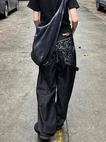 Baggy Black Embroidered Jeans