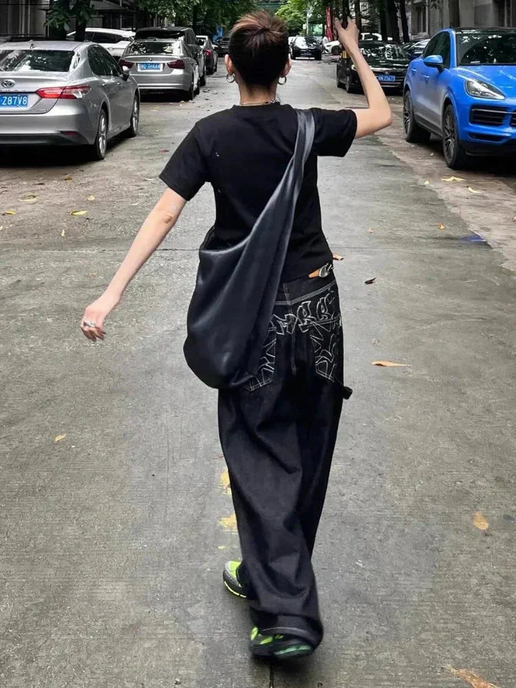 Baggy Black Embroidered Jeans