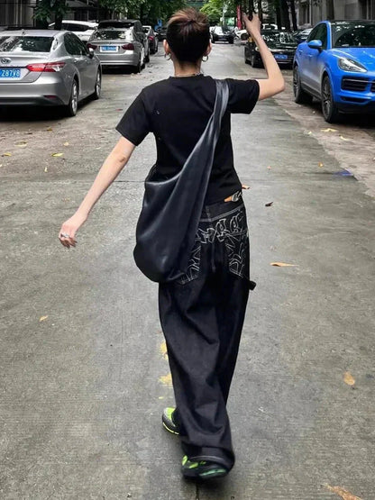 Baggy Black Embroidered Jeans