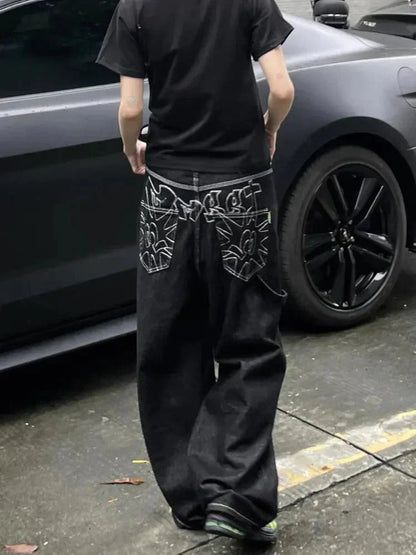 Baggy Black Embroidered Jeans