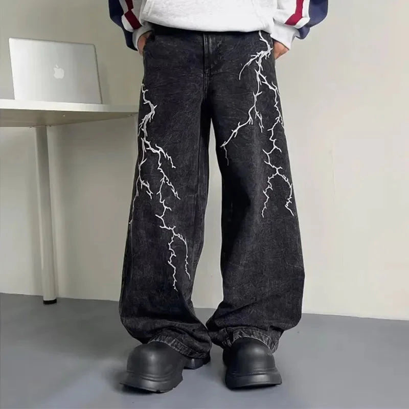 Thunder and Lightning Black Baggy Jeans