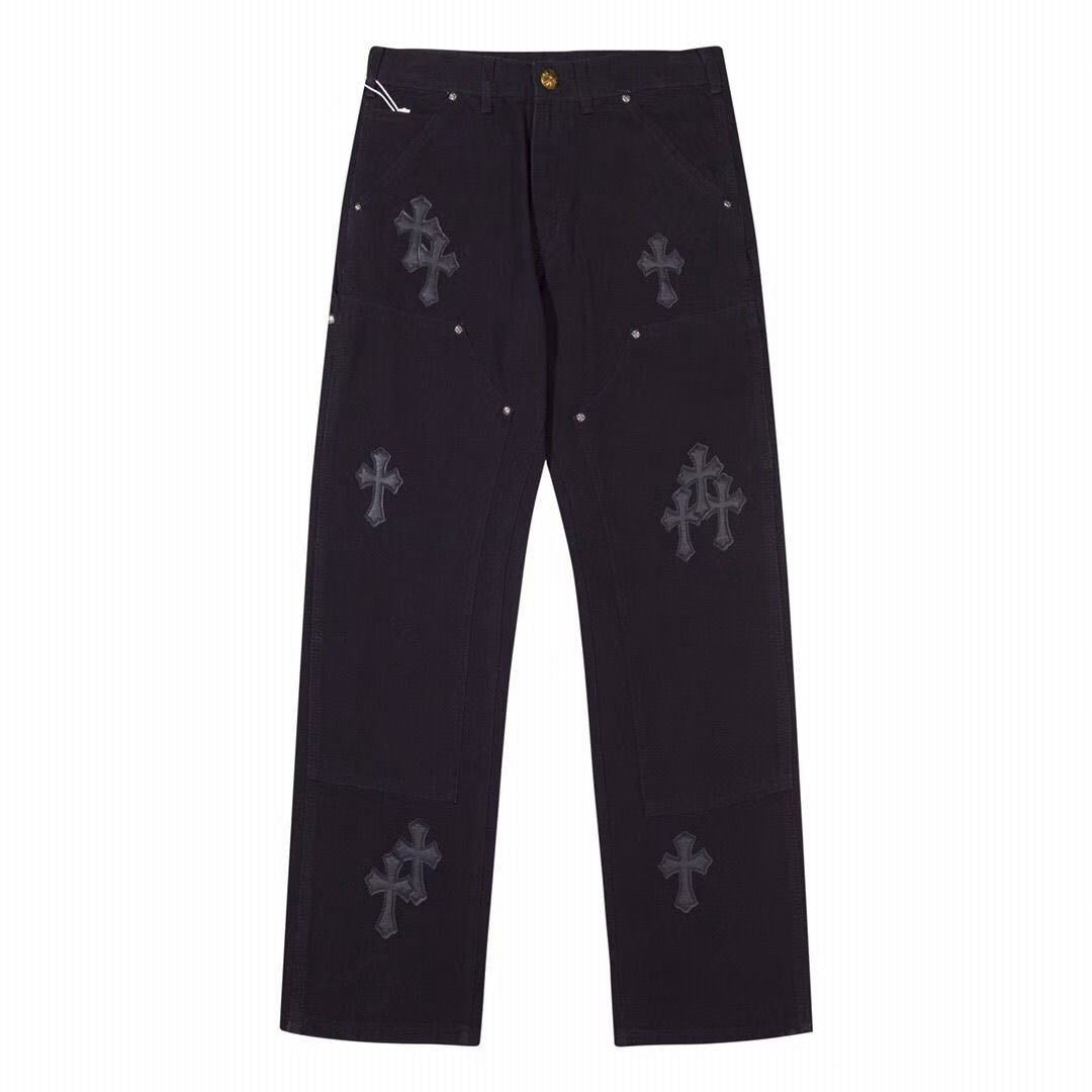 CHROME HEARTS BLACK DOUBLE KNEE CARPENTER JEANS