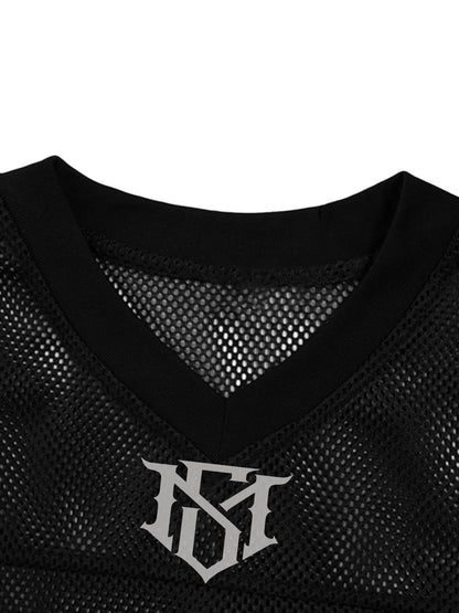 Jersey Letter Print Quick Dry V-neck T-shirt - 2389