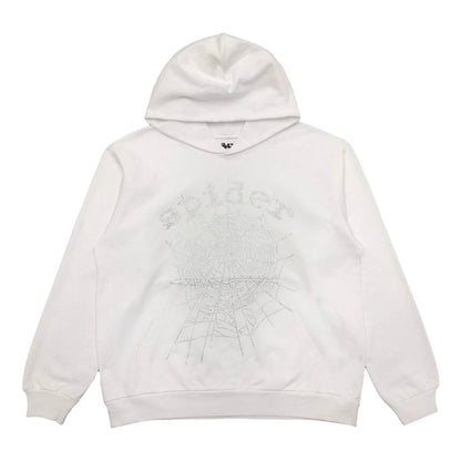 SP5DER OG RHINESTONE LOGO HOODIE WHITE