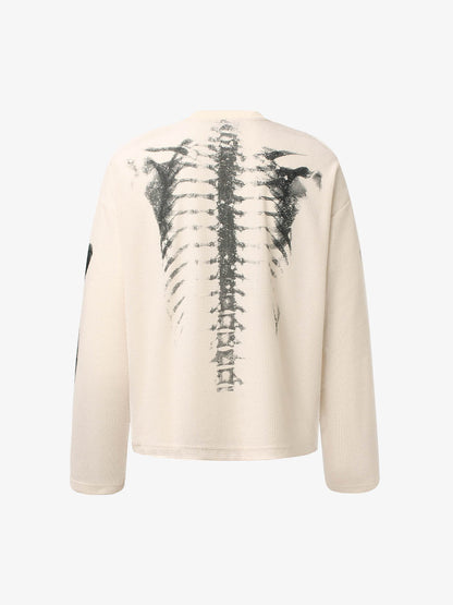 Skeleton Graphic Waffle Sweatshirt – Spooky Halloween Vibes - 2495