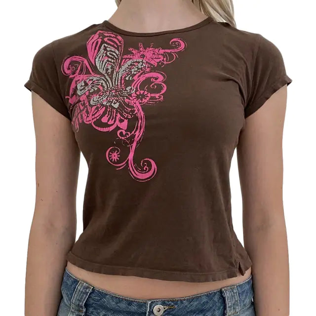 Women's Y2K Slim Fit Casual Short Sleeve T-Shirt