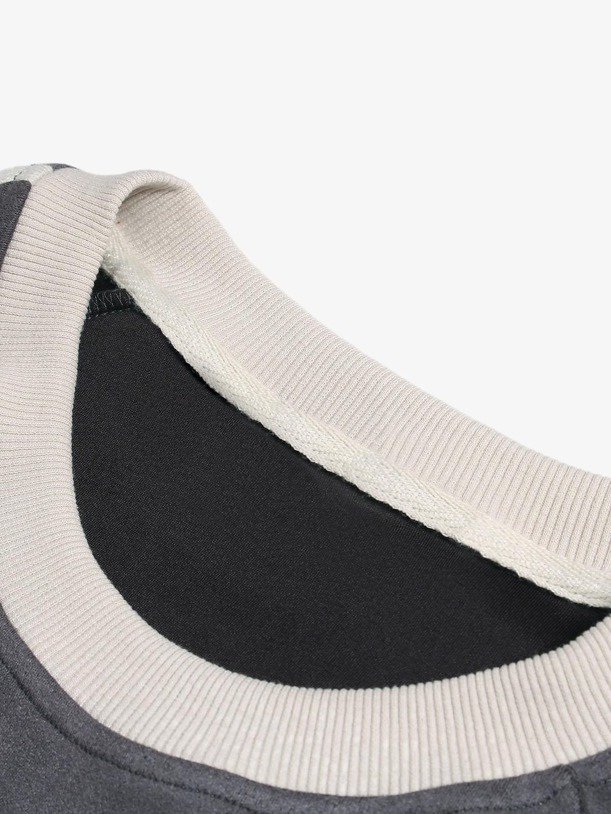 Suede Contrast Color Spliced Letter Embroidery Oversize T-shirt - 2462