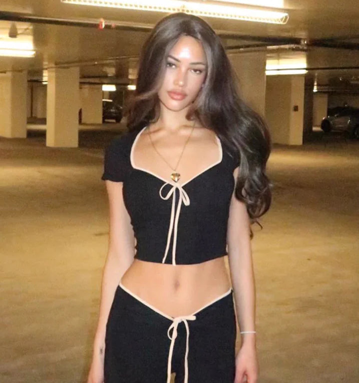 CUTENOVA Y2K Summer Crop Top with Bow Design (Single)