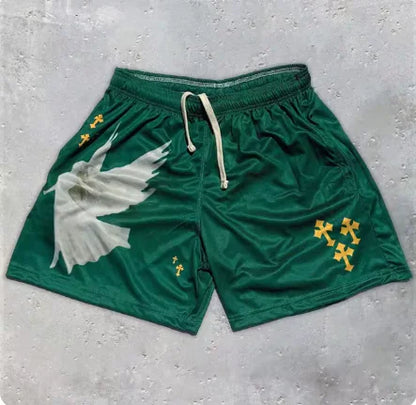 Angel Cross Print Gym Shorts