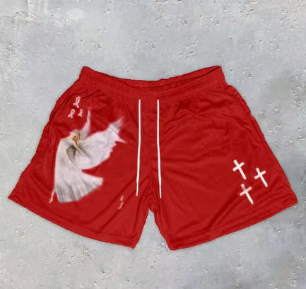Angel Cross Print Gym Shorts